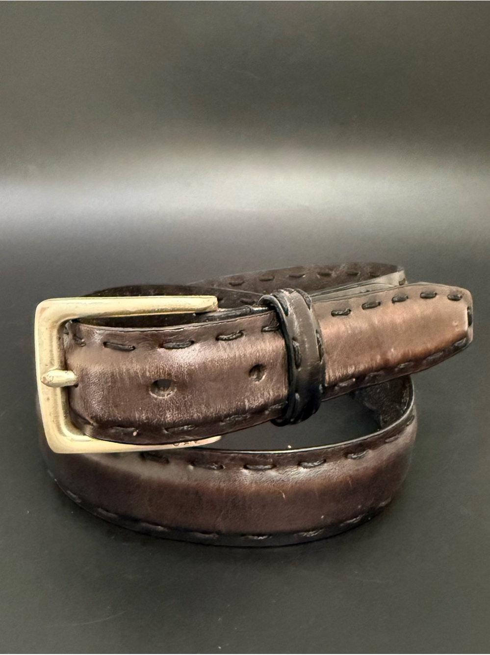 JOHN VARVATOS Burnished Brown Genuine Leather Stitched Edge Men’s Belt Size 30